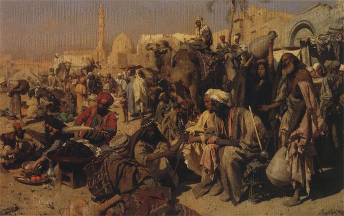 Leopold Carl Muller Market Place Outside the Gates of Cairo. Germany oil painting art